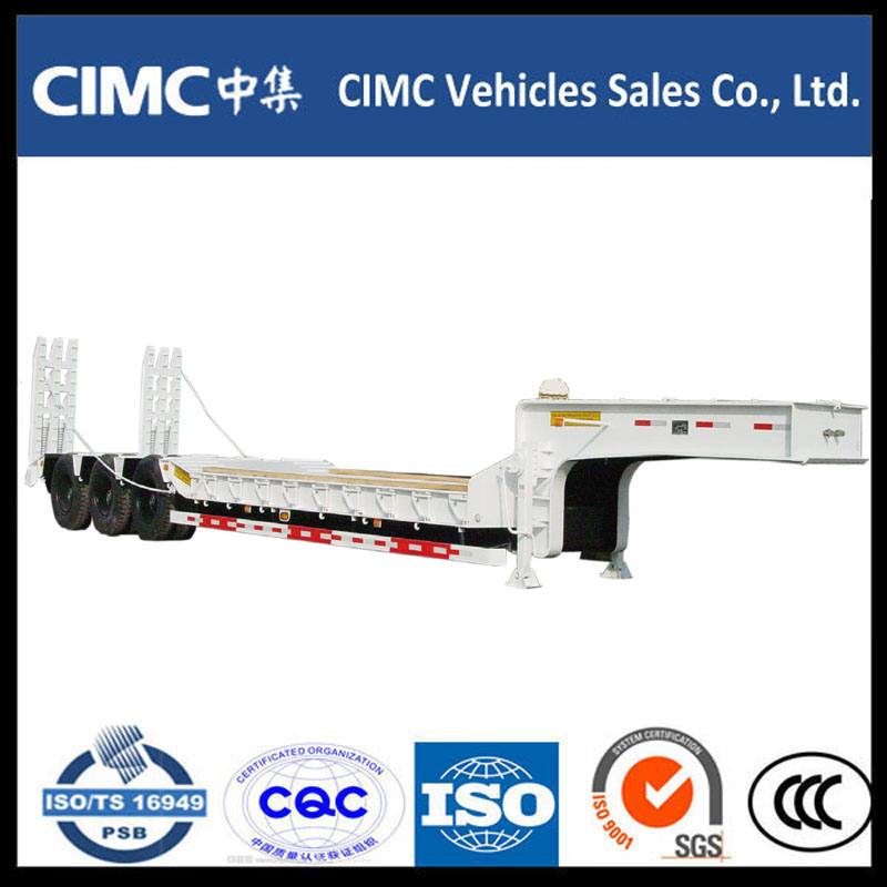 Cimc 3 Axle 70ton Low Bed Semi Trailer with Hydraulic Ramp